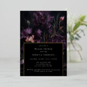 ダークムーディパープルゴシック花模様ブライダルシャワー 箔招待状 (立ち正面)