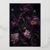 ダークムーディパープルゴシック花模様ブライダルシャワー 箔招待状 (裏面)