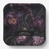 ダークムーディパープルドラマチック花模様ブライダルシャワー ペーパープレート (正面)