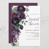 ダークムーディパープルフローラブライダルシャワー 招待状 (正面/裏面)