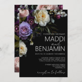 ダークムーディパープルフローラ結婚式招待状 招待状 (正面/裏面)