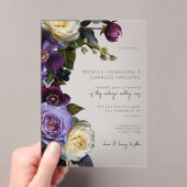 ダークムーディパープルラベンダーモダンフローラ結婚ズ アクリル招待状 (インサイチュ (ポータブル))