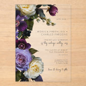 ダークムーディパープルラベンダーモダンフローラ結婚ズ アクリル招待状 (正面)