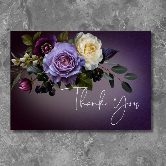 ダークムーディパープルラベンダーモダンフローラ サンキューカード