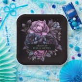 ダークムーディパープル花模様ブライダルシャワー ペーパープレート (パーティー)