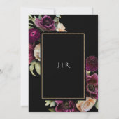 ダークムーディパープル開花フローラブラック結婚ズ 招待状 (裏面)