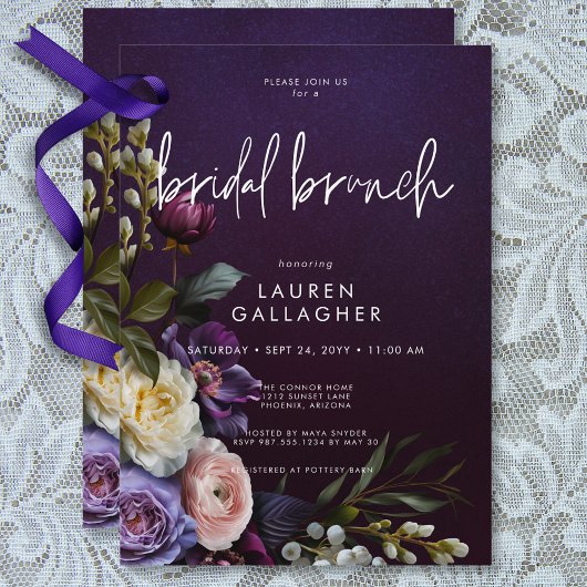 ダークムーディパープル&クリームフローラブライダルブランチ 招待状