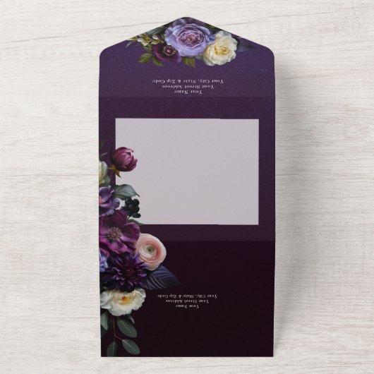 ダークムーディパープル&ホワイトフローラノディナー オールインワン招待状 (外側)