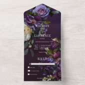 ダークムーディパープル&ホワイトフローラノディナー オールインワン招待状 (内側)