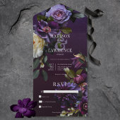 ダークムーディパープル&ホワイトフローラノディナー オールインワン招待状