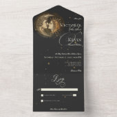 ダークムーディビクトリアンーキスをするムーン&サンノディナー オールインワン招待状 (内側)