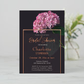 ダークムーディピンクアジサイブライダルシャワーバラ金ゴールド 箔招待状 (立ち正面)