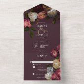 ダークムーディピンクバーガンディ&クリームペニーQRコード オールインワン招待状 (内側)