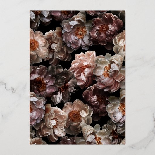 ダークムーディピンクフローラ結婚植物体金ゴールド 箔招待状 (裏面)