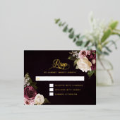 ダークムーディフローラゴールドフォイルウェディングRSVPカード 箔招待状ポストカード (立ち正面)