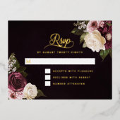 ダークムーディフローラゴールドフォイルウェディングRSVPカード 箔招待状ポストカード (正面)