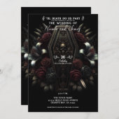 ダークムーディフローラスカル棺ゴシック結婚ズ 招待状 (正面/裏面)