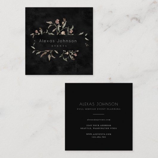 ダークムーディブラックオ素朴ンタムフローラ スクエア名刺 (正面/裏面)