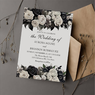 ダークムーディブラックゴシックバラ結婚式招待状 招待状