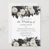 ダークムーディブラックゴシックバラ結婚式招待状 招待状 (正面)