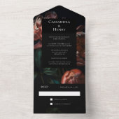 ダークムーディブラックゴシック花模様結婚ズ オールインワン招待状 (内側)