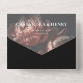 ダークムーディブラックゴシック花模様結婚ズ オールインワン招待状 (裏面)