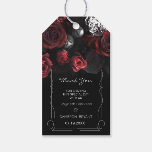 ダークムーディブラックレッド花模様ギフトラベル ギフトタグ (正面)