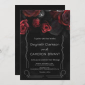 ダークムーディブラックレッド花模様招待状 招待状 (正面/裏面)