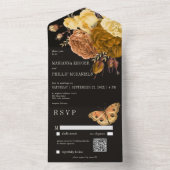 ダークムーディブラック秋フローラQRコード オールインワン招待状 (内側)