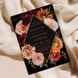 ダークムーディブルガンディオレンジラスト結婚フローラ 招待状