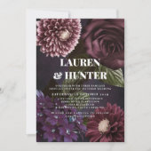 ダークムーディブルゴーニュフローラ結婚ボタニカル 招待状 (正面)