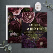 ダークムーディブルゴーニュフローラ結婚植物学金ゴールド 箔招待状
