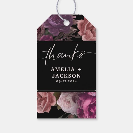 ダークムーディブルゴーニュマルーンフローラ結婚式の引き出物 ギフトタグ (正面)