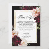 ダークムーディブルゴーニュ赤面ネイビーブルーフローラ結婚ズ サンキューカード (正面)
