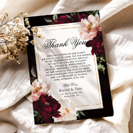 ダークムーディブルゴーニュ赤面ネイビーブルーフローラ結婚ズ サンキューカード