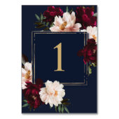 ダークムーディブルゴーニュ赤面ネイビーブルーフローラ結婚ズ テーブルナンバー (裏面)