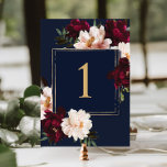 ダークムーディブルゴーニュ赤面ネイビーブルーフローラ結婚ズ テーブルナンバー<br><div class="desc">このエレガントな結婚式のテーブル番号を簡単かつ迅速にパーソナライズ。単にクリックEdit Usingデザインツールのボタンを使用して文字を編集し、フォントとフォントの色を変更する。紺色の背景に赤面牡丹の美しいリアルなブルゴーニュの花を特徴とする。ストアで使用可能な一致アイテム。ハサマーセット素晴らし書類</div>