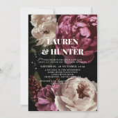 ダークムーディブルゴーニュ赤面フローラボタニカル結婚ズ 招待状 (正面)