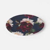 ダークムーディブルゴーニュ赤面牡丹フローラネイビーブルー ペーパープレート (アングル)