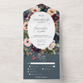 ダークムーディブルーオーバルフローラフレームディナー オールインワン招待状 (内側)