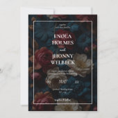 ダークムーディブルーフローラ結婚式招待状 招待状 (正面)