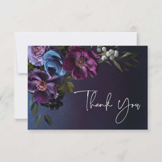 ダークムーディブルーラベンダーフローラブライダルシャワー サンキューカード (正面)