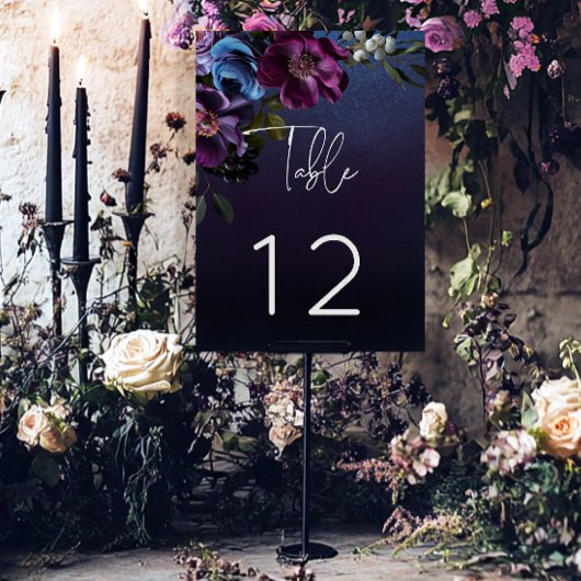 ダークムーディブルーラベンダーモダンフローラ結婚ズ テーブルナンバー