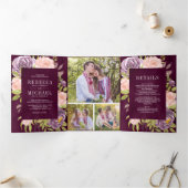 ダークムーディプラムパープル赤面ピンク結婚フローラ 三つ折り招待状 (内部)