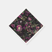 ダークムーディベリープラムスパークルモダンフローラ スタンダードカクテルナプキン (角)