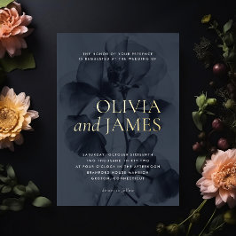 ダークムーディボタニカルエレガントウェディング金ゴールド 箔招待状