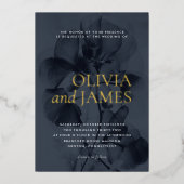 ダークムーディボタニカルエレガントウェディング金ゴールド 箔招待状 (正面)