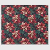 ダークムーディポインセチアフローラウィンターホリデイ ラッピングペーパー (フラット)