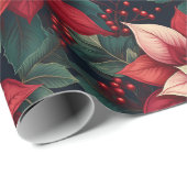 ダークムーディポインセチアフローラウィンターホリデイ ラッピングペーパー (ロールコーナー)