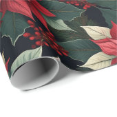 ダークムーディポインセチアフローラウィンターホリデイ ラッピングペーパー (ロールコーナー)